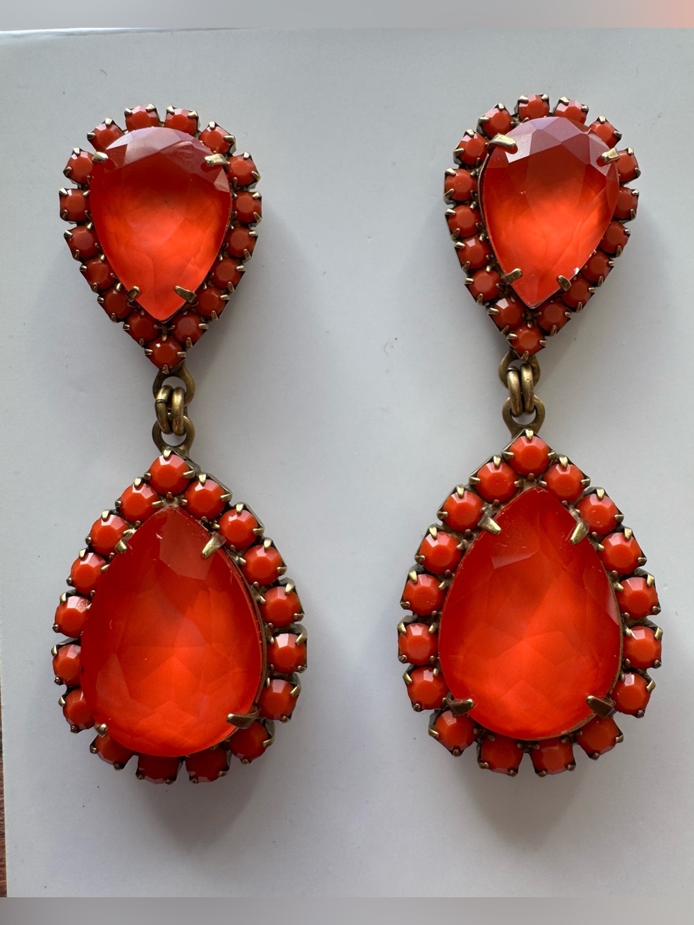 Loren Hope Abba Elegant Teardrop Statement Earrings in Vibrant Orange NWOT